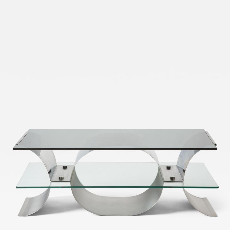 Steel Glass Settee Table Francois Monnet c 1970