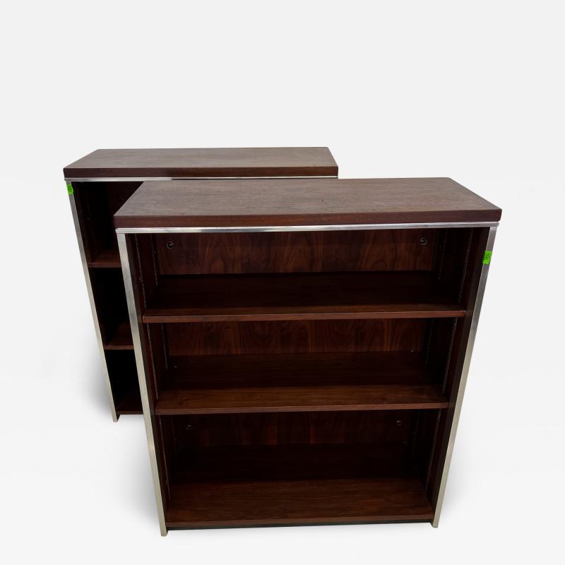 Steelcase Co 1917 1970s Steelcase Bookcase Set Modern Chrome Walnut Wood