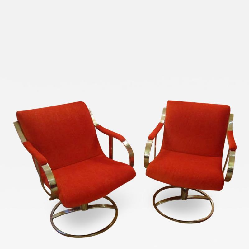 Steelcase Co Chrome Steelcase Swivel Lounge Chairs Mid Century Orange Mohair