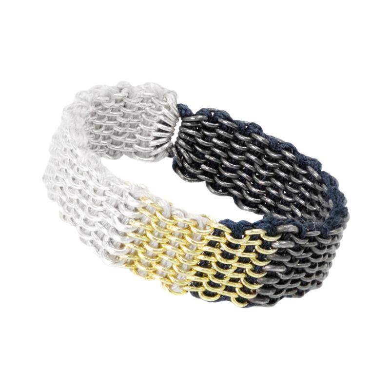 Stephanie Schneider Stephanie Schneider Handwoven Silk Narrow Three Tone Silver 3 Ring