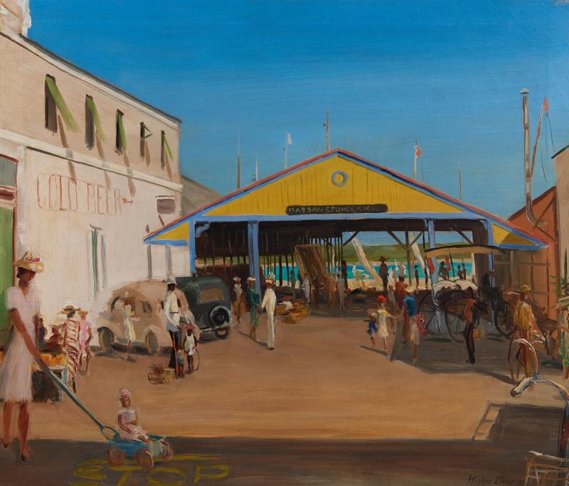 Stephen Etnier Sponge Market Nassau by Stephen Etnier dated 1939