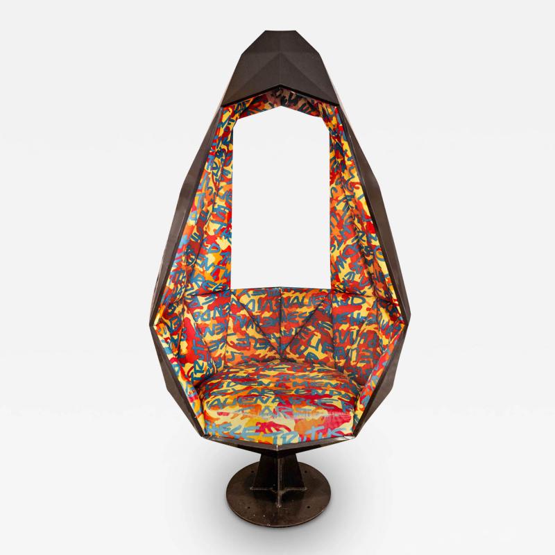 Stephen Sprouse Rare and Impressive Pod Chair with Iconic Graffiti Fabric 2003