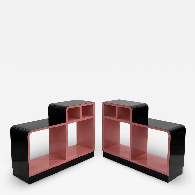 Stepped Art Deco Stands Lacquered in Black and Pink