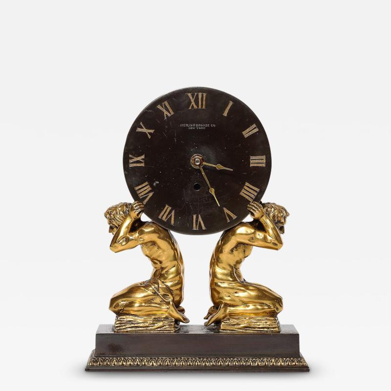 Sterling Bronze Co New York Neoclassical Gilt Bronze Mantlepiece Clock by Sterling Bronze Co 