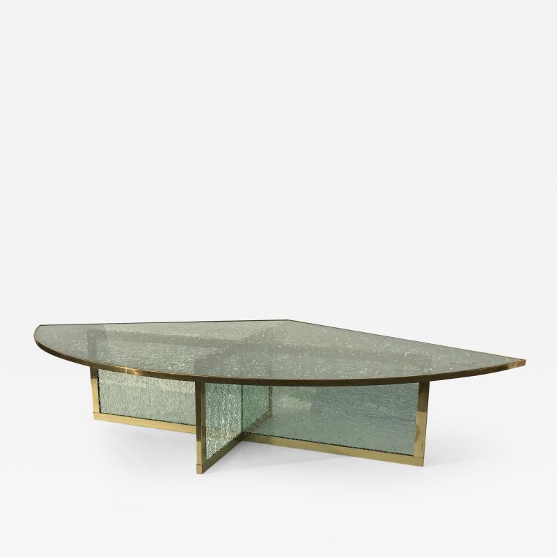 Steve Chase Crackled Glass and Brass Coffee Table by Steve Chase