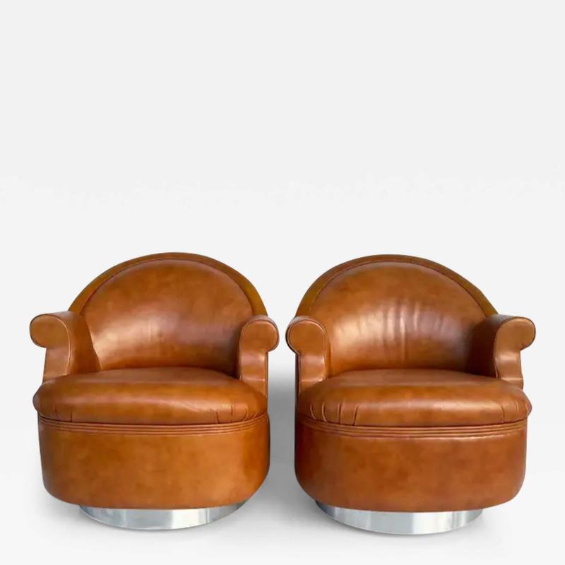 Steve Chase Steve Chase Martin Brattrud Chrome Leather Swivel Chairs on Casters A Pair