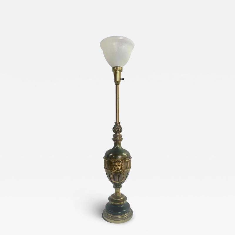 Stiffel Hollywood Regency Style Brass Ebony with Lion Head Table Lamp