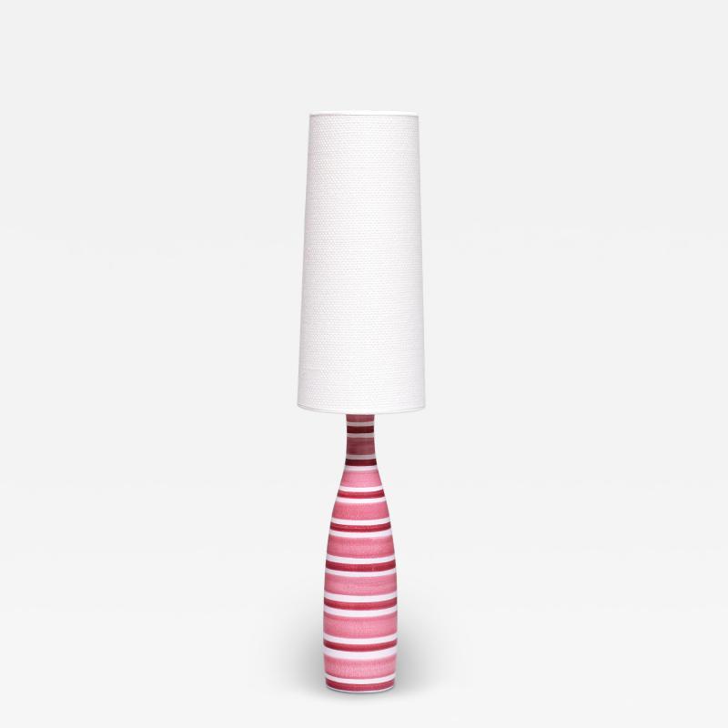 Stig Lindberg Stig Lindberg Pink And Red Striped Faience Table Lamp Gustavsberg Sweden 1950s