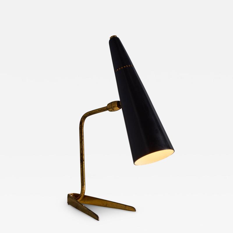 Stilux Milano 1950s Stilux Milano Black and Brass Conical Table Lamp
