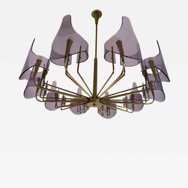 Stilux Milano Brass and Lucite Chandelier by Stilux Milano Italy 1960s