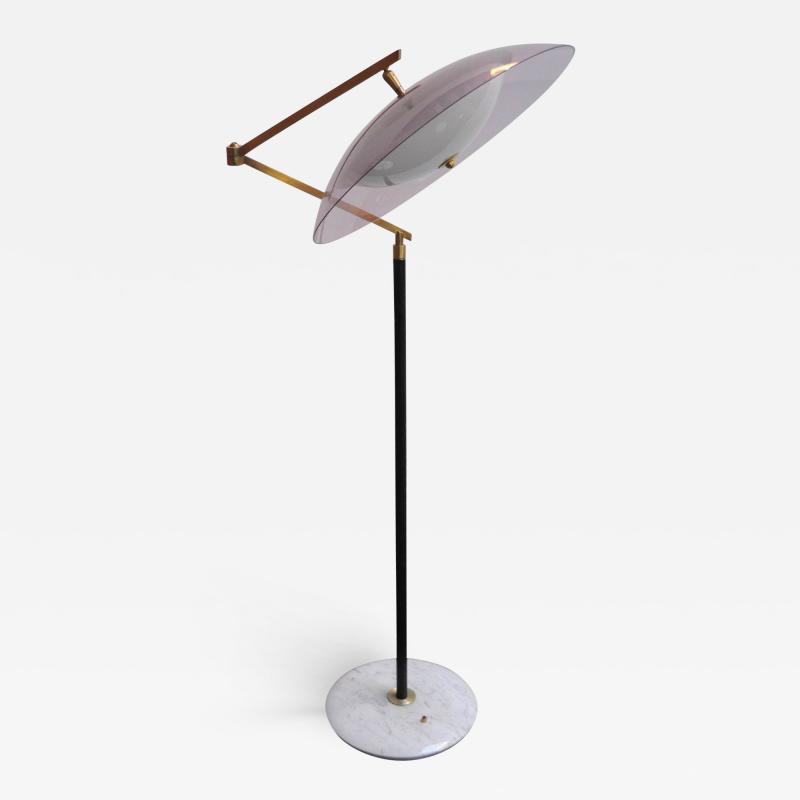 Stilux Milano Italian Modernist Orl ans Brass and Acrylic Adjustable Floor Lamp by Stilux