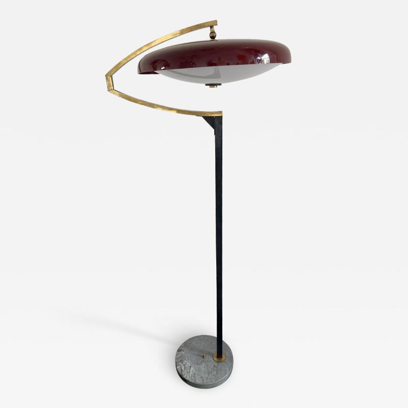 Stilux Milano Mid Century Reading Floor Lamp Brass Red Perspex by Stilux Milano Italy 1950s