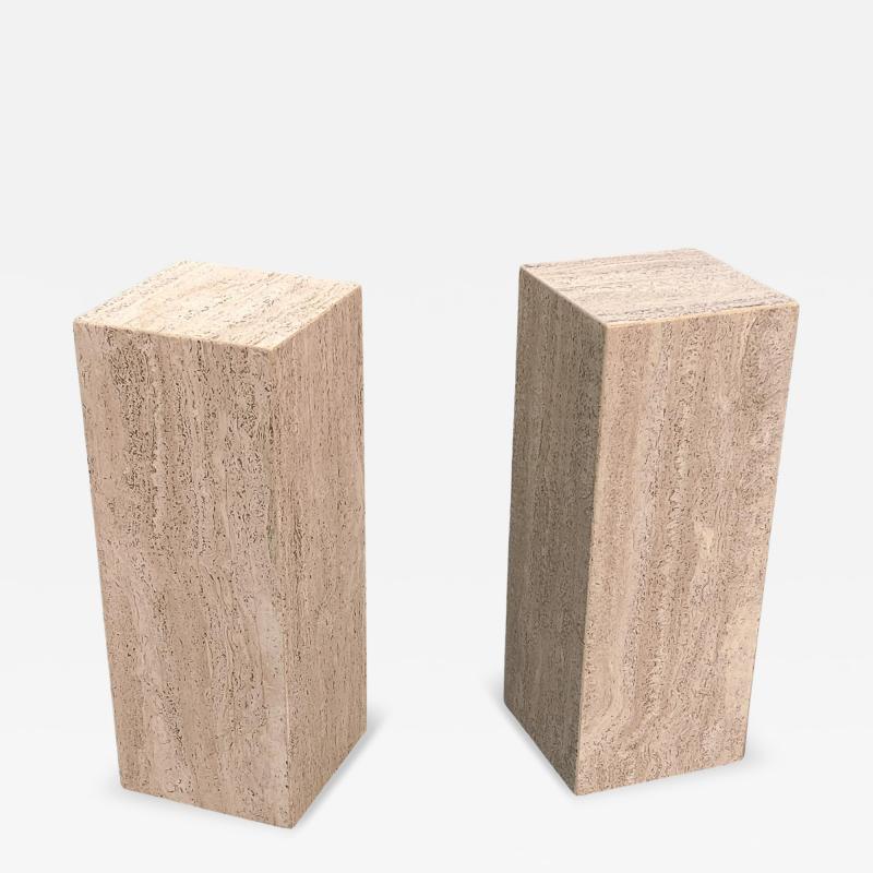 Stone International Pair of Mid Century Modern Closed Pore Travertine Pedestals Stone International