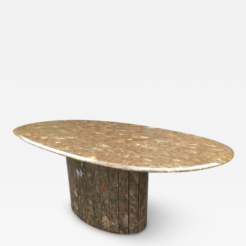 Stone International Post Modern Italian Oval Top Pedestal Base Crystal Alabaster Marble Dining Table