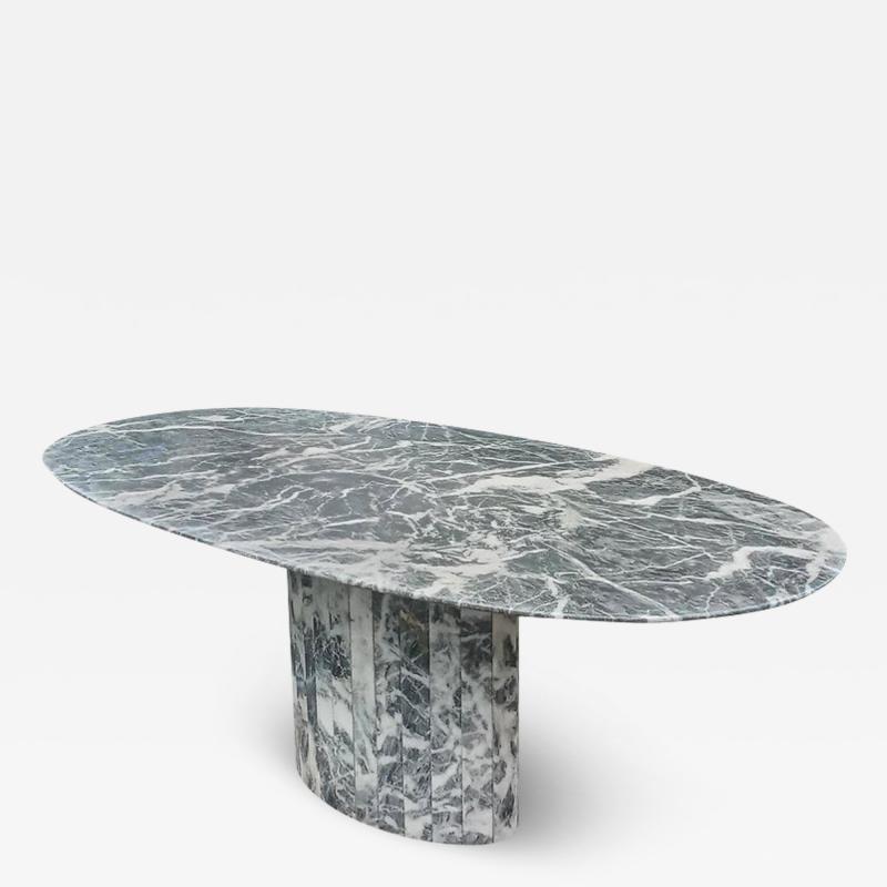 Stone International Superb 1980s Italian Gray White Exotic Marble Table Oval Top Segment Base