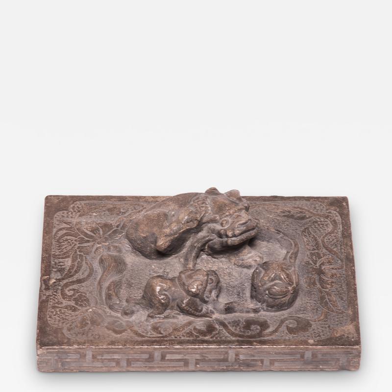 Stone Shoemakers Weight with Mother Cub and Embroidered Ball