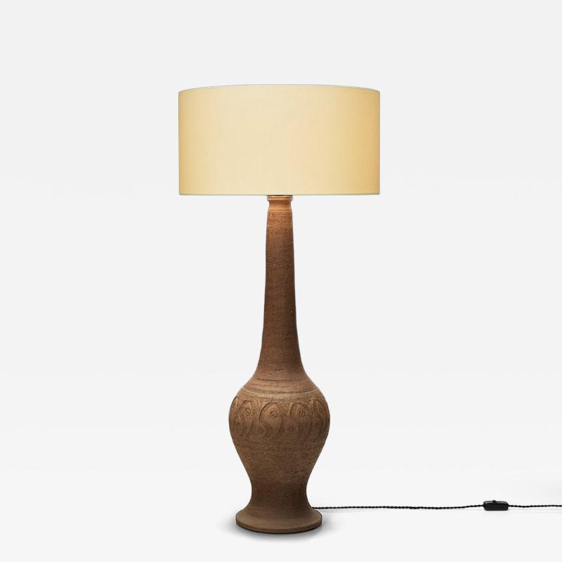 Stoneware Floor Lamp with Abstract Relief Pattern Scandinavia Mid 20th Century