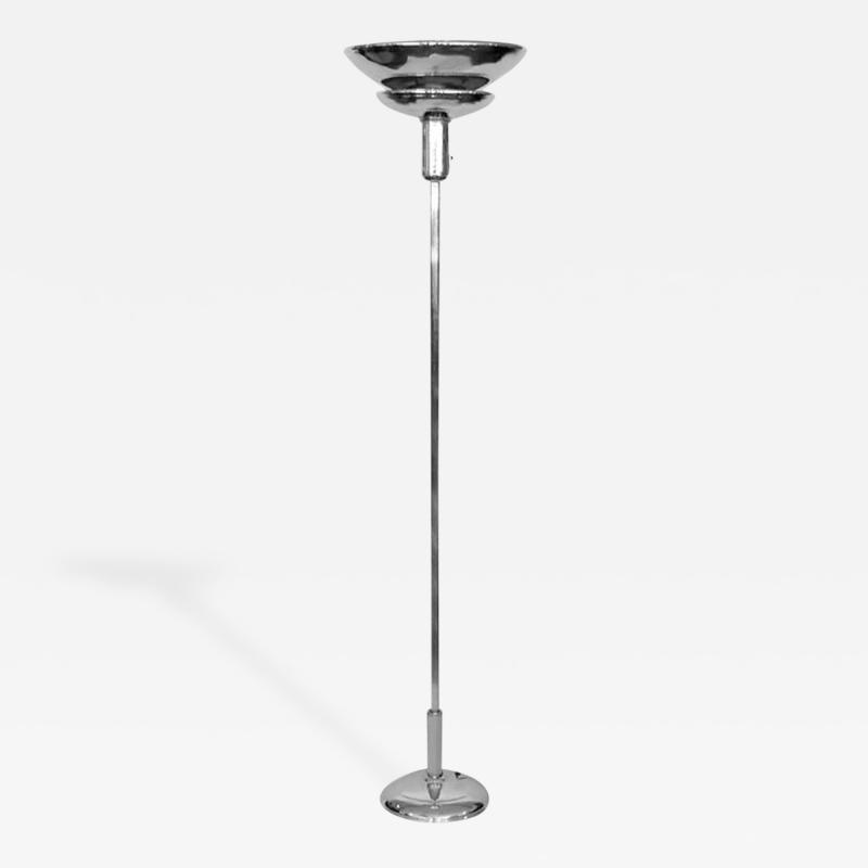 Streamline 1930's Chrome Two Tier Torchiere Floor Lamp