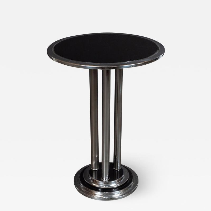 Streamlined Art Deco Machine Age Chrome Black Enamel Vitrolite Side Table