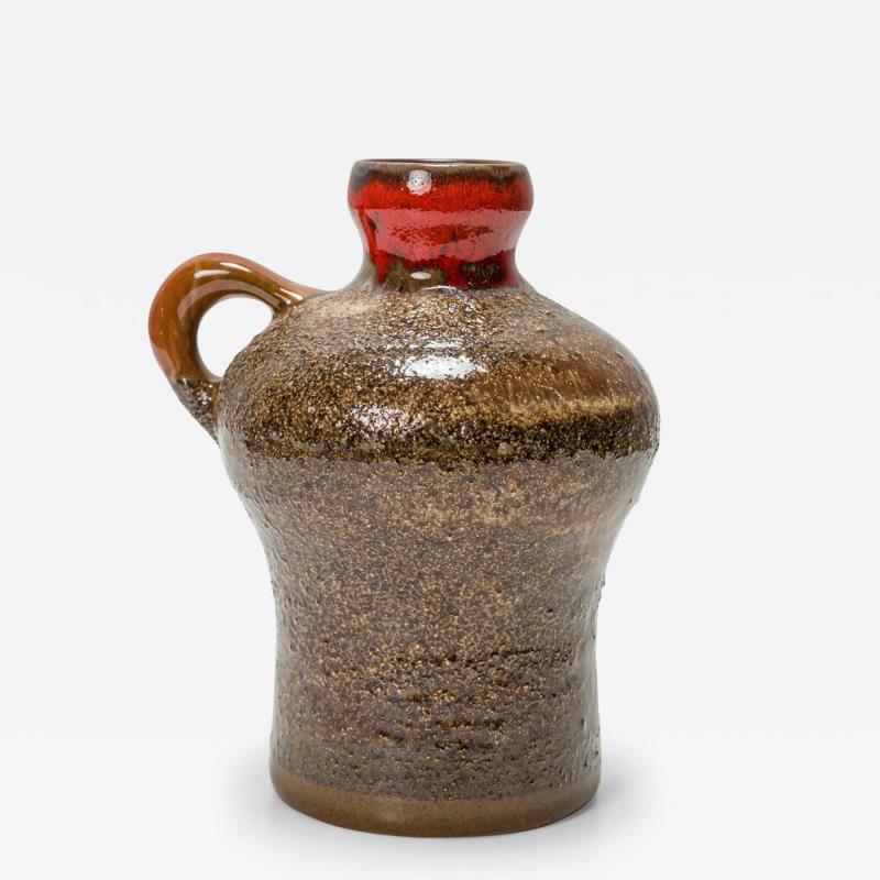 Strehla East German Mid Century Speckled Brown and Red Glazed Ceramic Jug