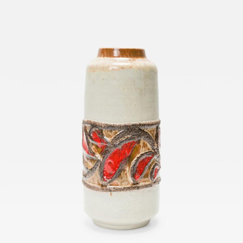 Strehla East German Mid Century White Red and Black Glazed Banded Central Design