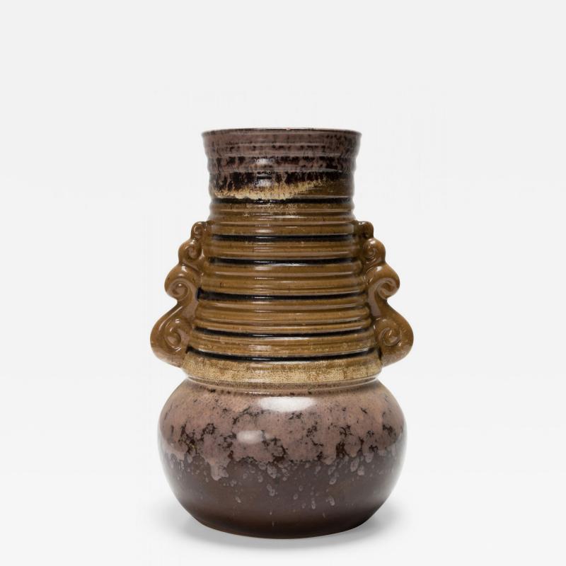 Strehla Keramik East German Mid Century Ribbed Multi Tonal Brown Glazed Ceramic