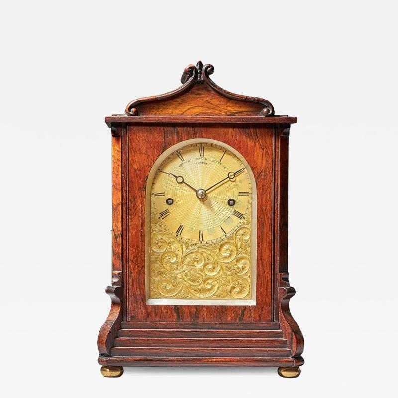 Striking George IV Eight Day Rosewood Pagoda Library Clock by French London