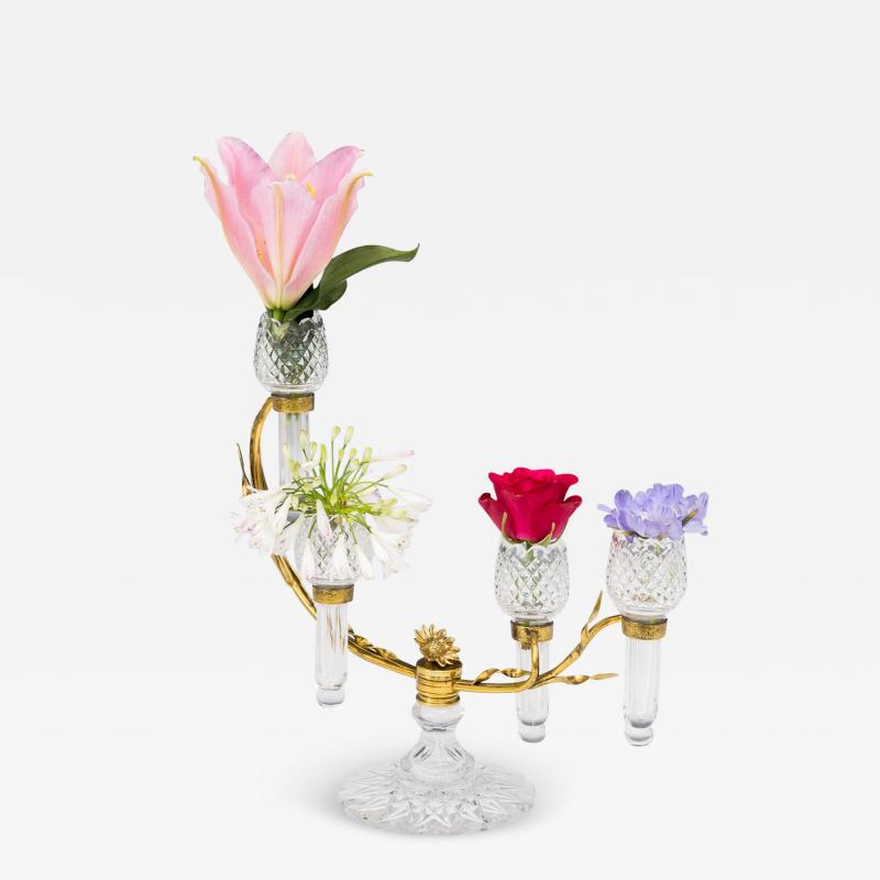 Stuart England A GILT LACQUERED BRASS CUT GLASS FLOWER EPERGNE