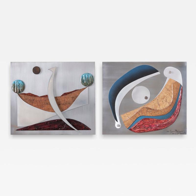 Stuart Mathews Abstract Mixed Media Wall Sculpture Diptych