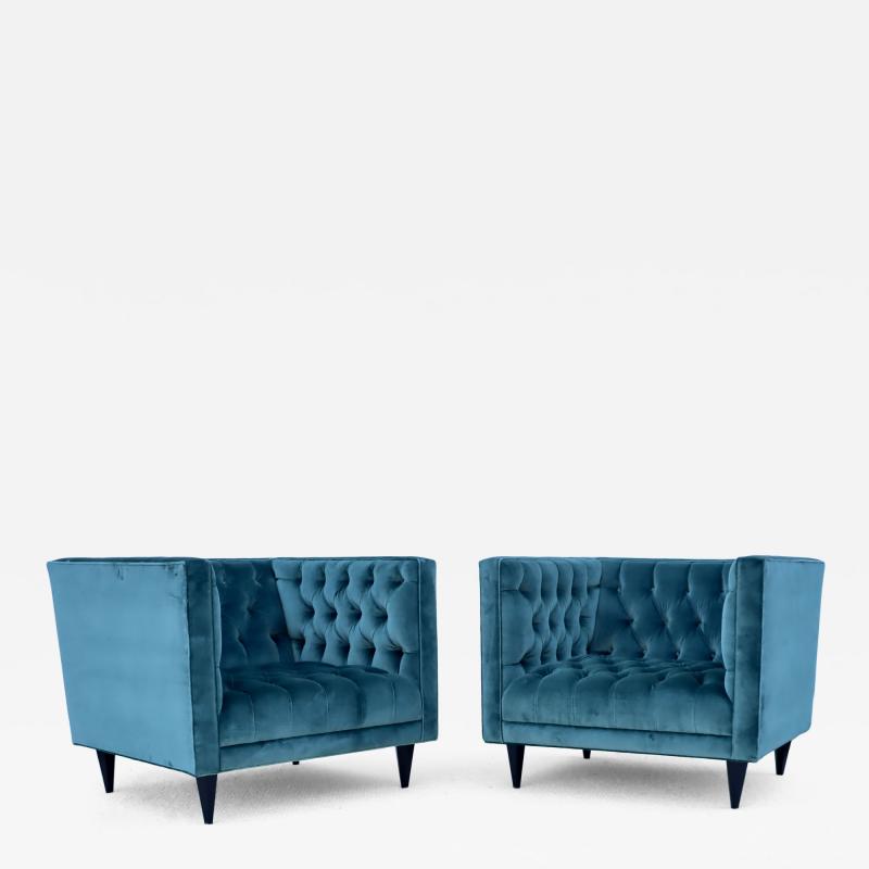 Stuart Scott Tufted Tux Club Chairs In Velvet