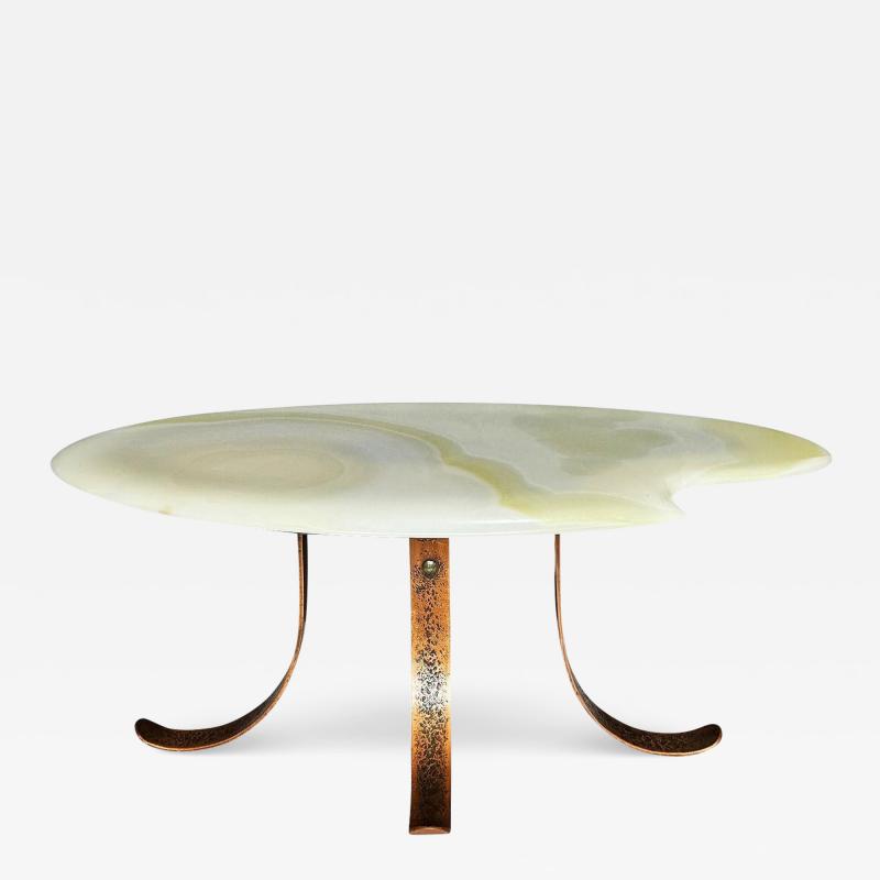 Studio Made Hollywood Regency Green Onyx Marble Copper Oval Cocktail Table