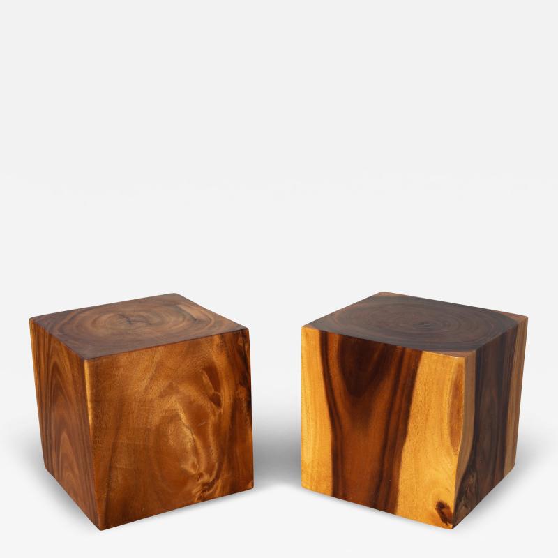 Studio Made Solid Teak Root Heavy Cube Side or End Tables Mid Century Inspired