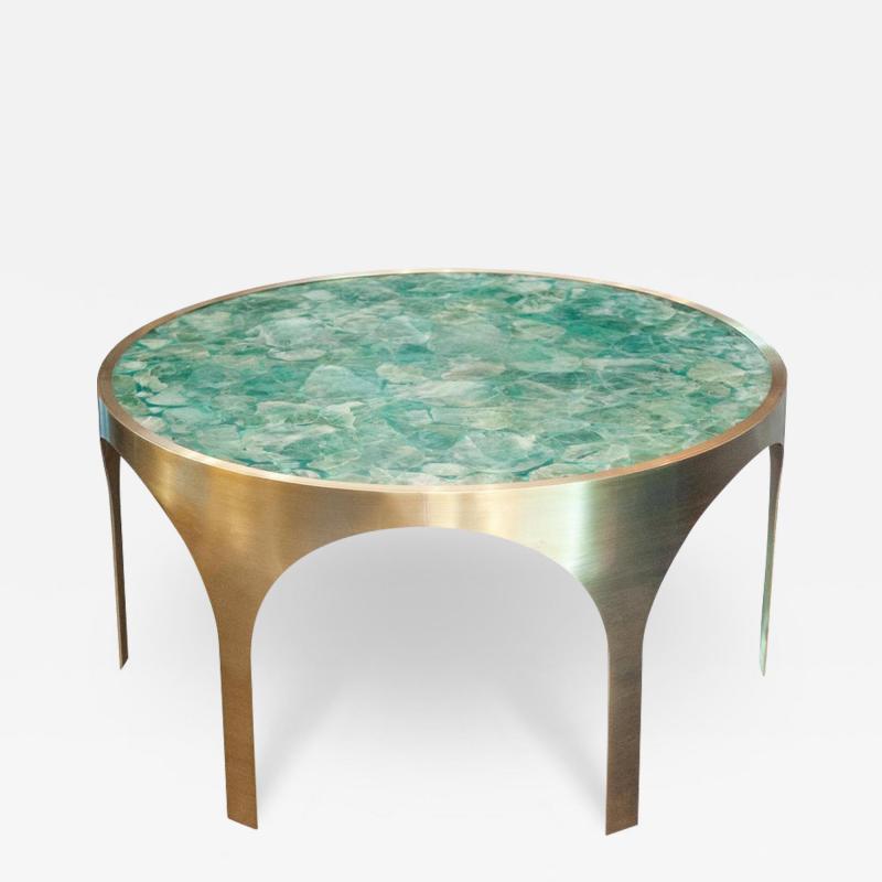 Studio Maison Nurita Green Fluorite Table with Arched Brushed Brass Base