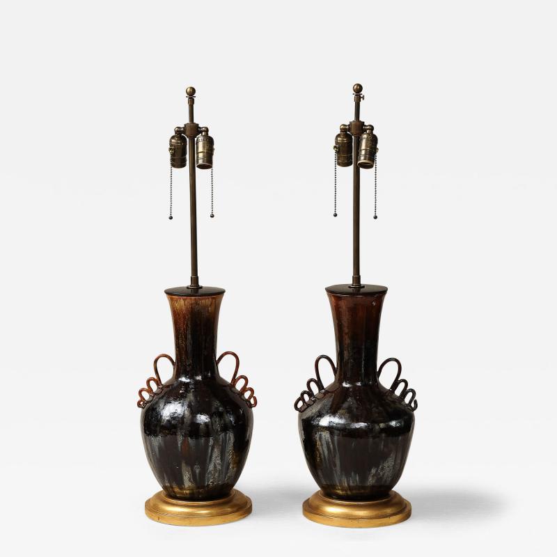 Studio Pottery Gold Table Lamps
