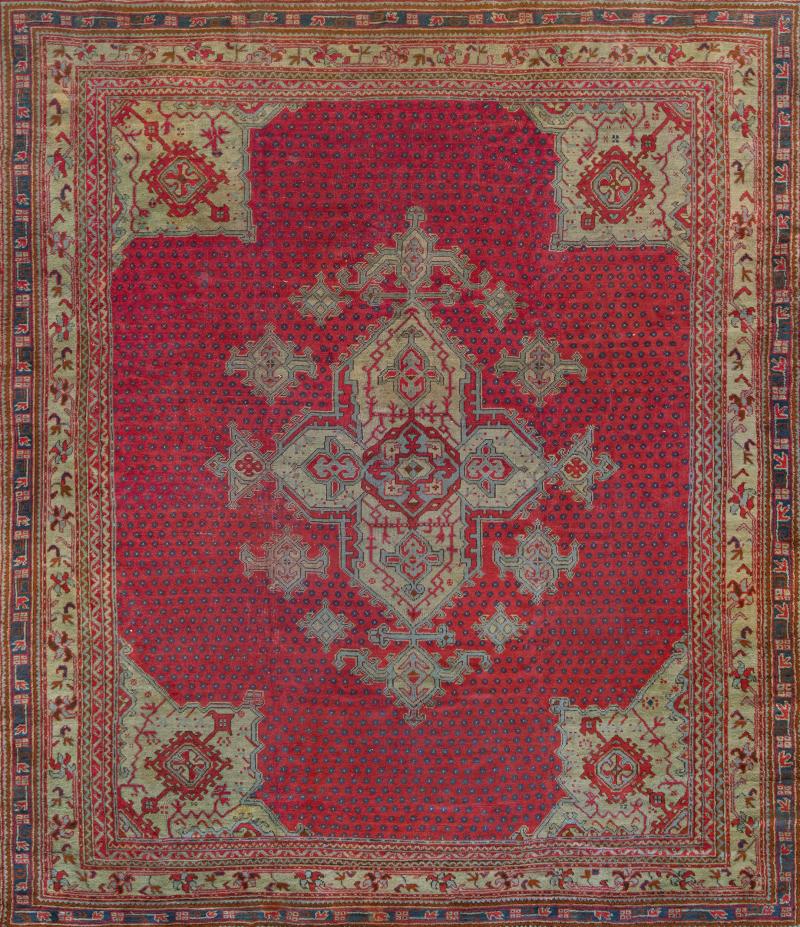 Stunning Antique Handwoven Wool Oushak Rug