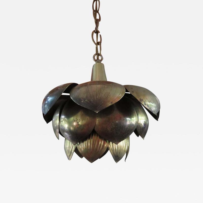 Stunning Etched Brass Feldman Lotus Pendant Light Chandelier Mid Century Modern