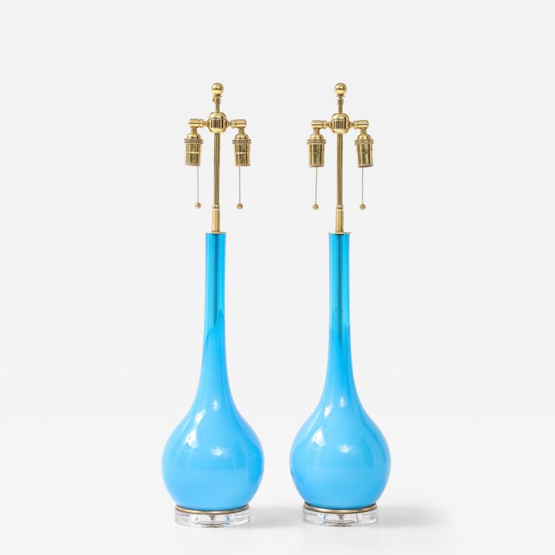 Stunning Pair of 1960s Blue Murano Glass Lamps