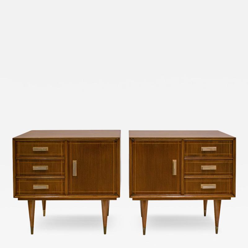 Stunning Pair of Italian Bedside Tables in Mahogany with Brass Accents 1950s