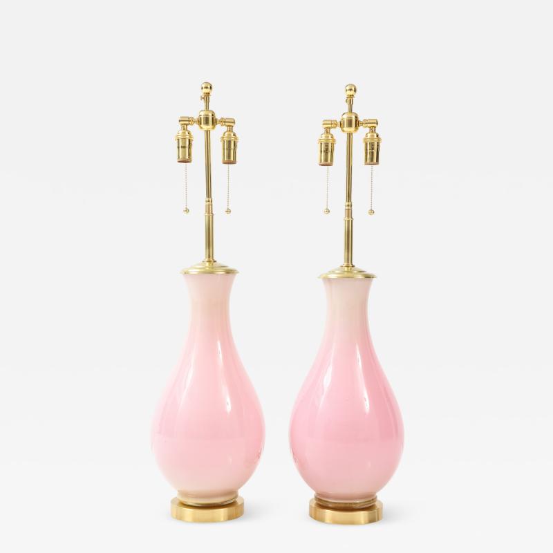 Stunning Pair of Large Pink Murano Glass Lamps 