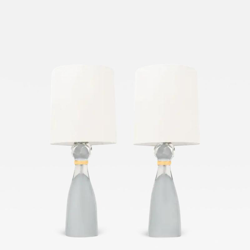 Stunning Pair of Murano Sommerso Gray Sanded Glass Brilli Table Lamps