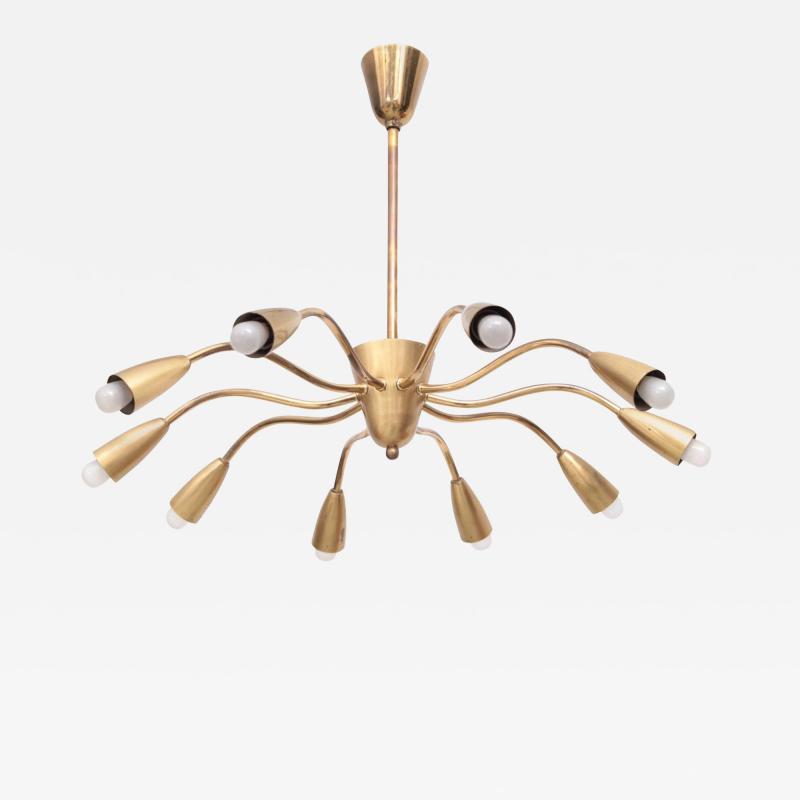 Stunning Sputnik Brass Chandelier with Ten Arms Italy 1950s