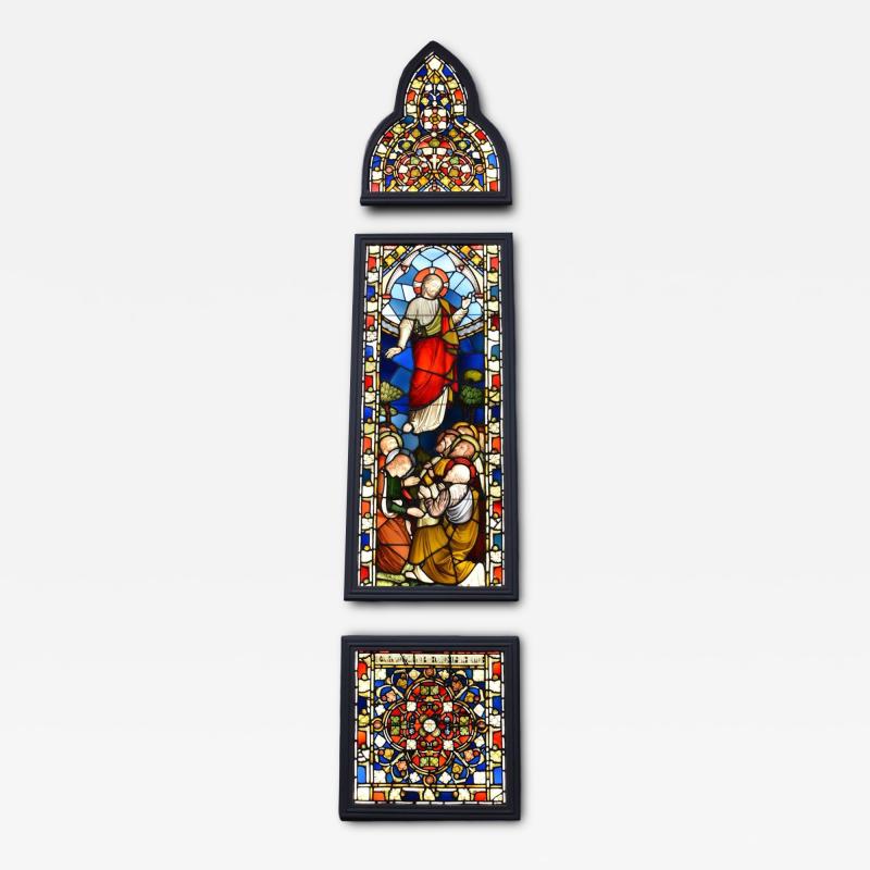 Stunning large scale 19thc earlier stained glass triptych