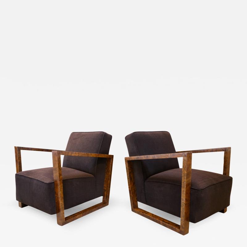 Stunning pair 1930s Italian Art Deco walnut armchairs