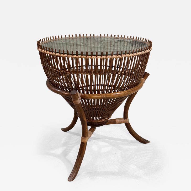 Style of Franco Albini Rattan Fishing Basket Side End Table 1960