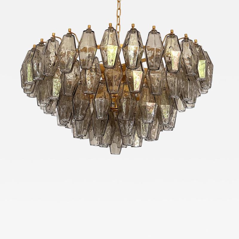 Styled After Venini Smoked Fum Poliedri Murano Glass Gold Chandelier