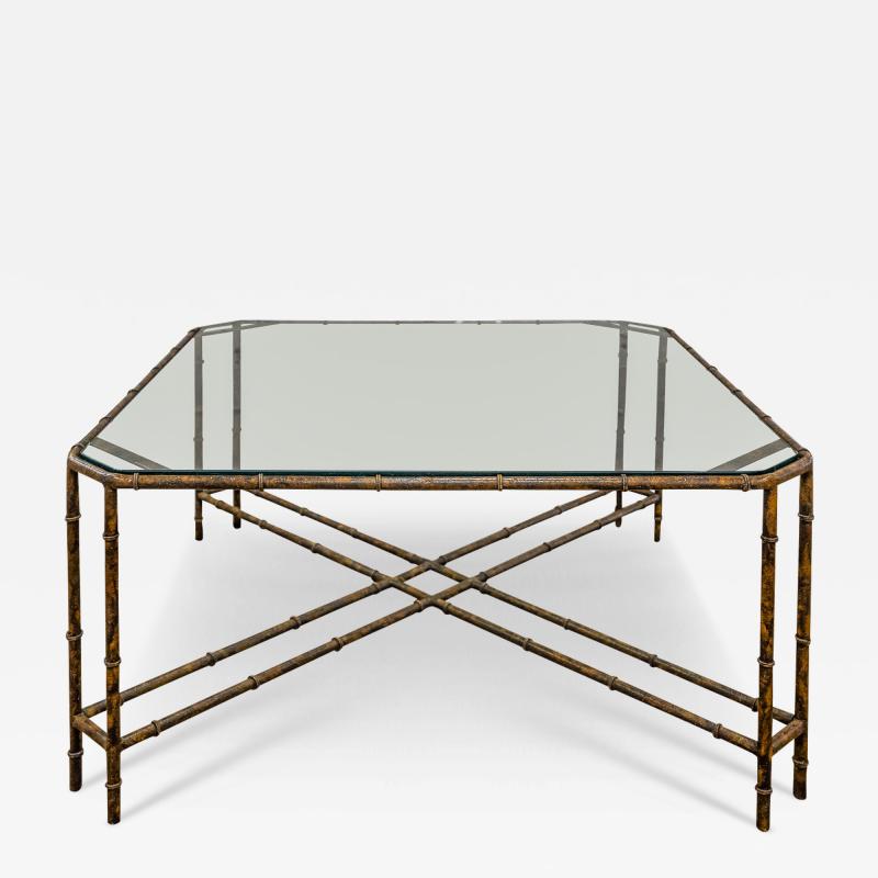 Stylish Bamboo Motif Coffee Table in Patinated Bronze 1970s