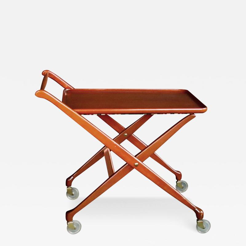 Stylish Italian Mid century Cherrywood Bar drinks Cart with Removable Tray