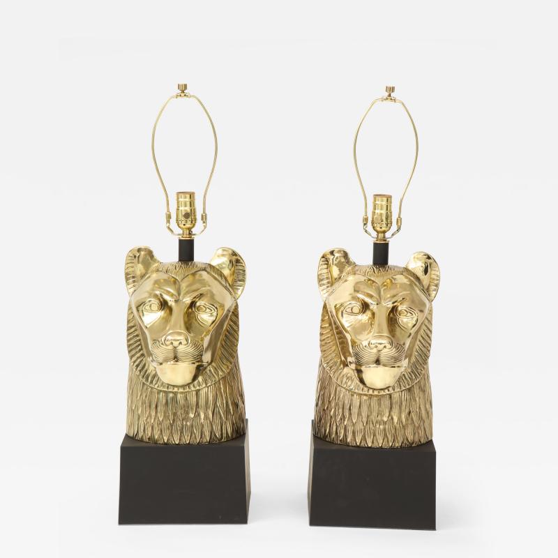 Stylized Lioness Brass Lamps