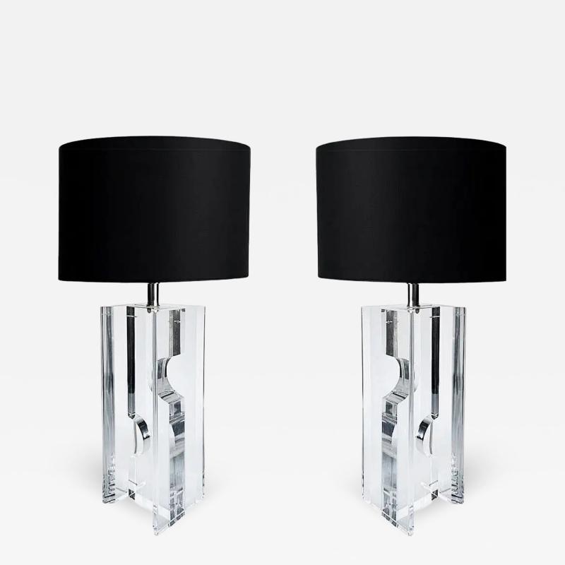 Substantial Vintage Lucite Sculptural Postmodern Table Lamps Pair