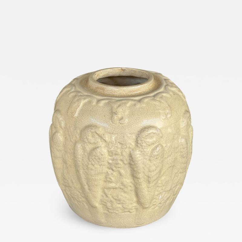 Subtly rendered Ohio Pottery Salt glazed Vase with Raised Parrot Motifs